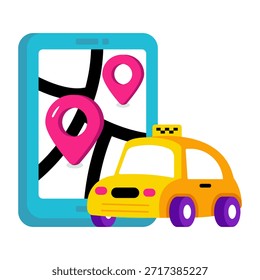 Un icono de diseño coloreado de seguimiento de taxi en línea 