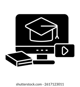 A colored design icon of online education