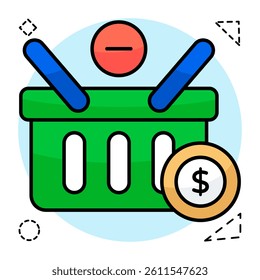 A colored design icon of remove from basket