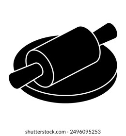 A colored design icon of rolling pin and board