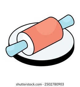 A colored design icon of rolling pin and board
