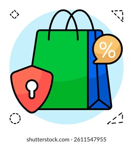 A colored design icon of secure shopping discount