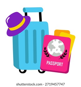 Un icono de diseño coloreado de artículos esenciales de viaje 