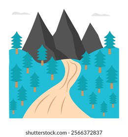 A colored design icon of trees trail landscape