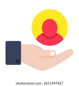 A colored design icon of user care