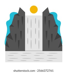 A colored design icon of waterfall landscape