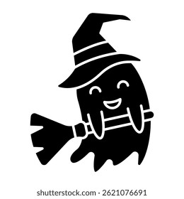 A colored design icon of witch