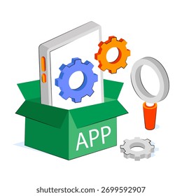 Una ilustración de diseño coloreado del desarrollo App 