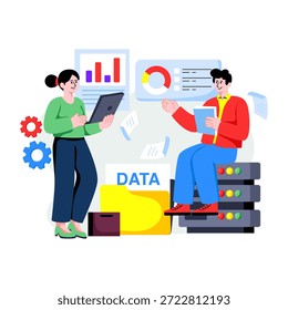 Una ilustración de diseño coloreado de gestión de datos empresariales
