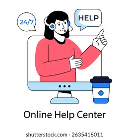 A colored design illustration of online help center