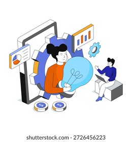 Una ilustración de diseño coloreado de la discusión de la idea del proyecto 