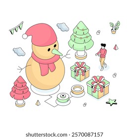 A colored design illustration of snowman