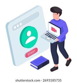 A colored design illustration of start video lecture