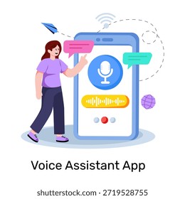 Uma ilustração de design colorido do aplicativo assistente de voz