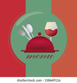 a colored design for menu with some utensils and dishes