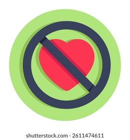 A colored design of no heart, flat icon