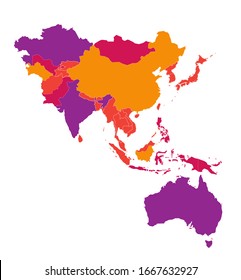 Mapa vectorial detallado en color de la región de Asia y el Pacífico
