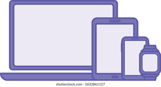 Colored Device Icon. Vector Illustration. Laptop, Tablet, Mobile Phone, and Smart Watch. Gadgets. Technology and Innovation Concept
