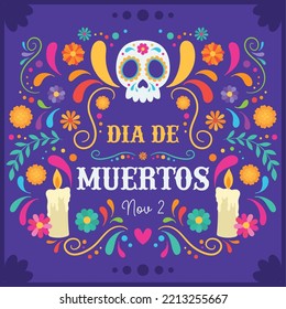 Colored dia de los muertos poster Vector illustration