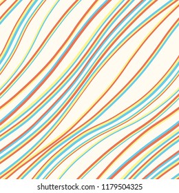 Colored diagonal wavy lines. Endless vector background. Curly seamless pattern.