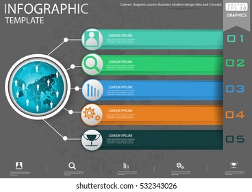 Colored  diagram Success Business modern design Idea and Concept Vector illustration Infographic template with Earth,icon.