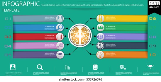 Colored diagram Success Business modern design Idea and Concept Vector illustration Infographic template with Brain,icon.