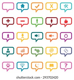 Colored dialog icons with different images, isolated on white