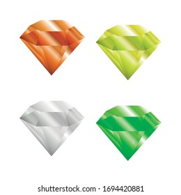 Diamantes coloreados en fondo blanco, ilustración vectorial