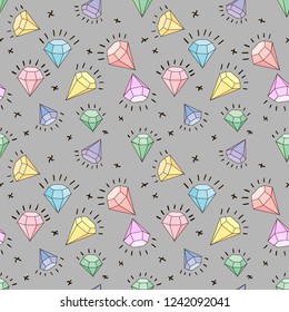 Colored diamonds. Seamless pattern. Pastel colors. Shine stones.