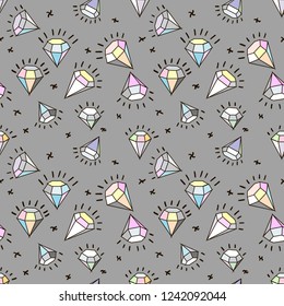 Colored diamonds. Seamless pattern. Pastel colors. Shine stones.