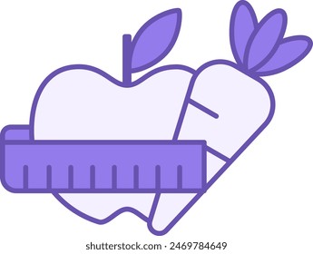 Colored Diet Icon. Vector Icon of Apple, Carrot, and Waist Measuring Tape. Healthy Eating. Healthy Lifestyle Concept