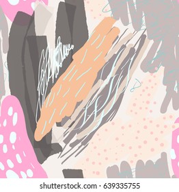 Colored with different brush strokes textures and dots.Abstract seamless pattern. Universal bright background for greeting cards, invitations. Had drawn ink and marker watercolor texture.