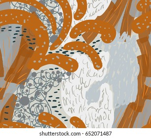 Colored with different brush strokes textures and dots.Abstract seamless pattern. Universal bright background for greeting cards, invitations. Had drawn ink and marker watercolor texture.