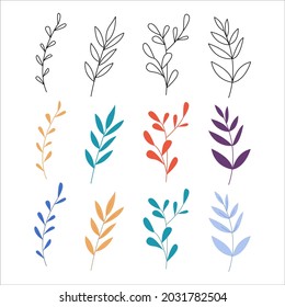 Colored different leaves and branches vector set botanical herbal elements