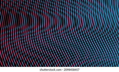 Colored digital abstract background with wavy stripes and grid moite effect. Trendy optical illusion for web design, business card, mobile apps, banner, package.