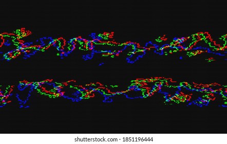 Colored digital noise on a dark background. Distortion of television broadcast. Glitch texture. Vector illustration.