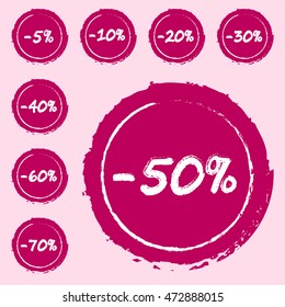 Colored discount labels set. Sale tag. Special offer sticker. Vector isolated object.