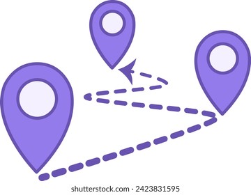Colored Distance Icon. Vector Icon of Dotted Arrow Showing Distance and Geolocation Icons. Travel and Vacation Concept