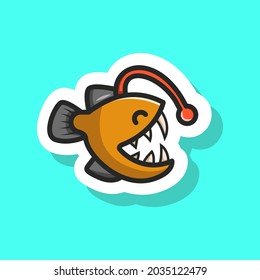 colored diver lamp fish doodle vector illustration,sticker style