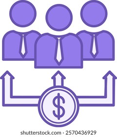 Colored Dividend Icon. Vector Illustration. Profit Share Distributed Among Shareholders. Investors and Dollar Coin. Stock Market Concept