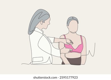Colored doctor performs breast cancer examination on patient