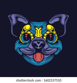 colored dog with decorative face artwork illustration