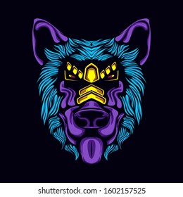 colored dog with decorative face artwork illustration