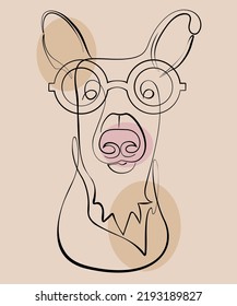 Colored dog icon. Continuous line drawing of dog with glasses, minimalist hand drawn vector illustration in simple one line style