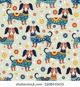 colored dog on a light background in an ornament 