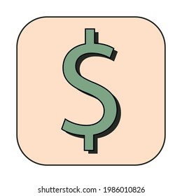 Icono de dólar coloreado, efectivo. Estilo retro, plano, vector, aislado.