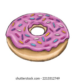 Colored Donut Sketch. Hand Drawn Illustration Of A Donut Sketch.