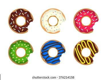 Colored donuts with cream and glaze set