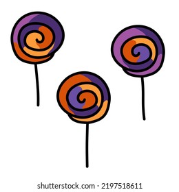 Colored doodle of caramel lollipop in halloween holiday colors