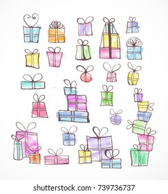 Colored Doodle christmas gift boxes